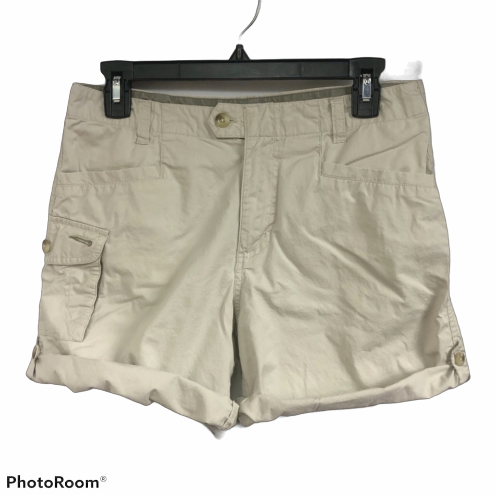 Columbia Hiking Shorts Cuffed Cargo Pockets 9 Inch Cotton Stone Khaki Size 8